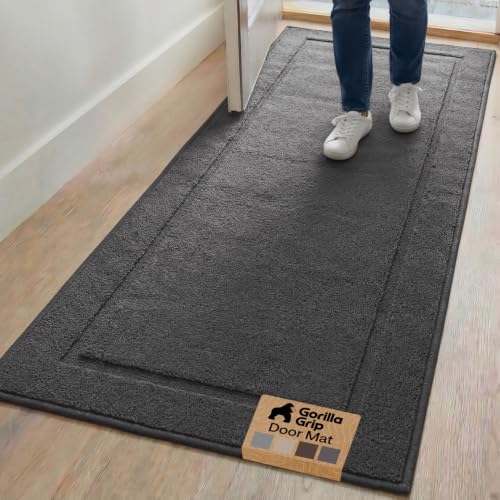 Image of GORILLA GRIP Indoor Door Mat, Rubber Backing Entry Rug 72x24, Dark Gray