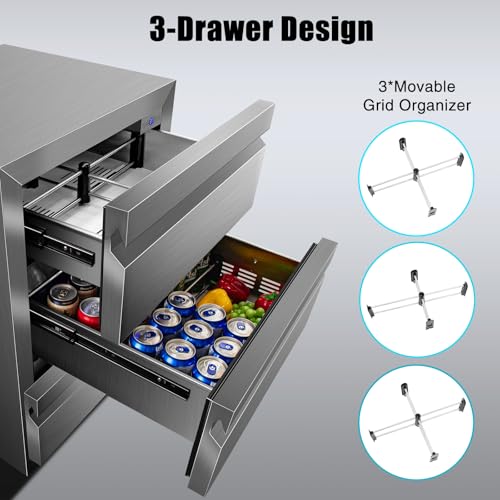 Image of 24 Inch Upgraded Three-Drawer Beverage Fridge, Weather Proof Outdoor Stainless Steel Beverage Refrigerator, Under Counter Built-in Beverage Cooler for Home & Commercial Use