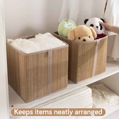 Image of HOKIPO Bamboo Storage Basket - Foldable Storage Bin 31x31 cm Storage Organizer for Clothes, Toys, Laundry & Home Organization, Pack of 1 (AR-6152)