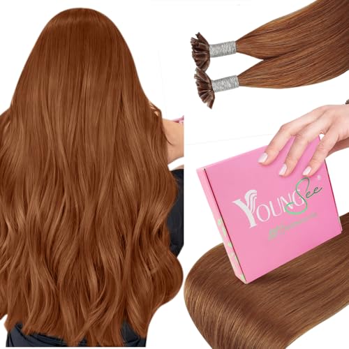 YoungSee U Tip Hair Extensions Copper UTip Hair Extensions Human Hair Copper 22In U Tip Keratin Hair Extension Colored Pre Bonded Hair Extension for DIY 50s/25G