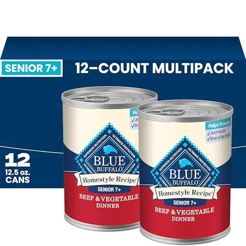 Blue Buffalo Homestyle Recipe Beef & Vegetable Dinner Pat Natural Wet Dog Food for Senior 7+ Dogs Made with Natural Ingredients Vitamins & Minerals 12.5-oz. Can (12 Count)