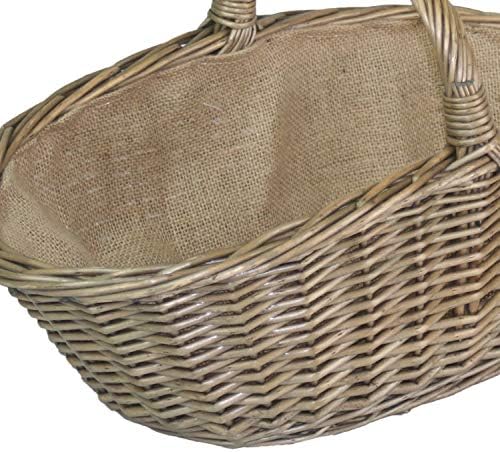 Vegetable Trug Willow Fruit Picking Basket - Large 47cm Flower Trug - Naturally Woven Wicker with Hessian Lining - Suitable as a Kindling Basket - Sturdy with Handle