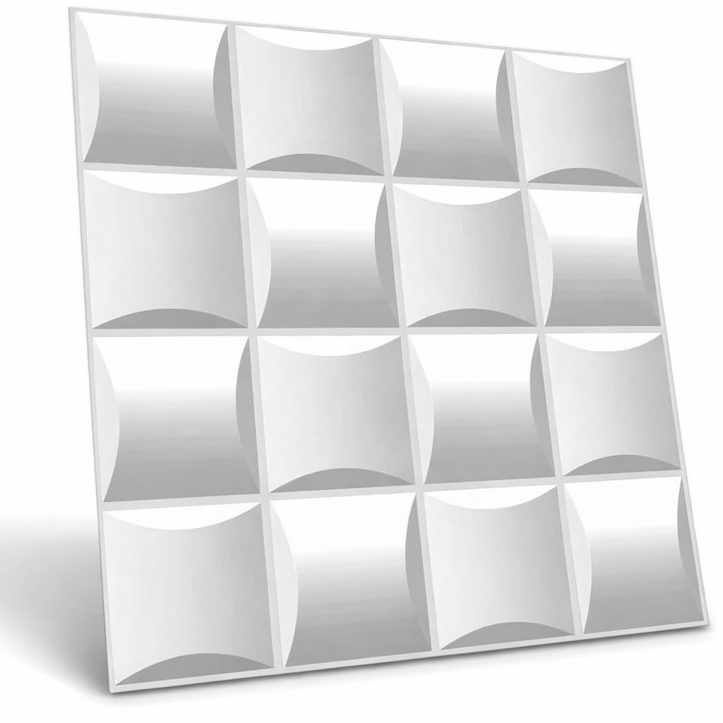 3D Geometric Wall Panel, White Shine, Decorative Textured Tile 20"x20", Modern Interior Design-image-35