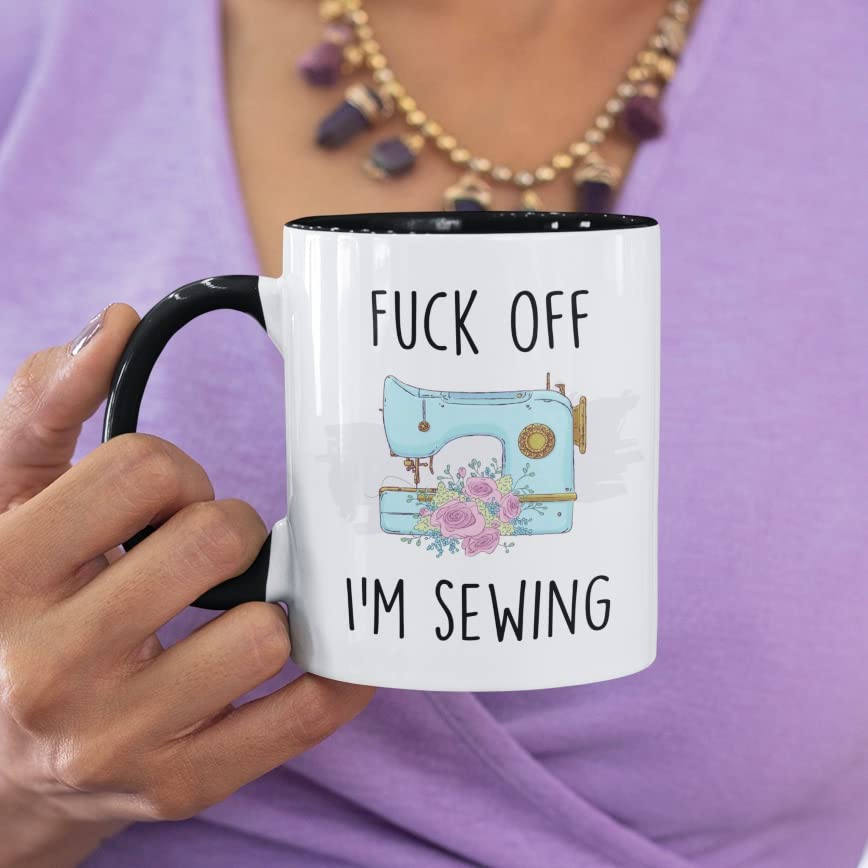 F**k Off I'm Sewing Mug Gift for Her Funny Profanity Cup (Black), Standard Mug Size - Image 2
