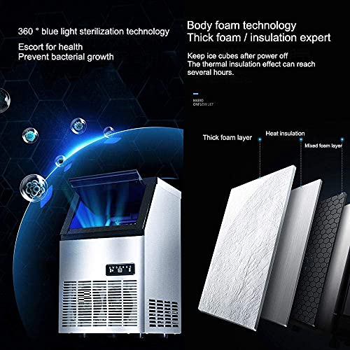 SHKUU Ice Cube Maker Edelstahl Commercial Ice Maker, 55 kg EIS pro 24 Stunden, LED-Anzeige, Blu-Ray-Sterilisation, 32… – Bild 3