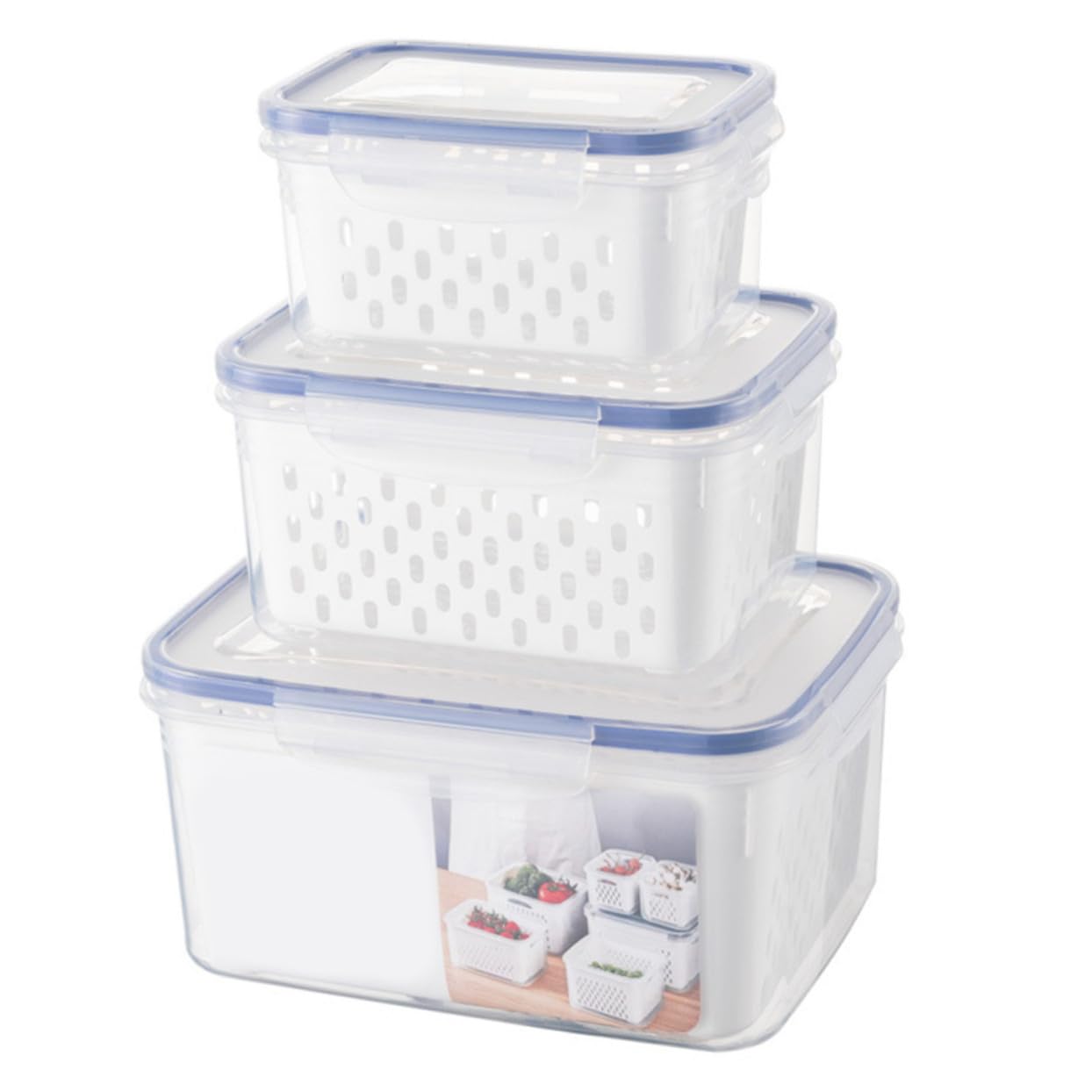 3 pezzi Contenitori Frutta Refrigeratore Trasparenti con Colino Rimovibile Scatole Ermetiche per Conservazione Freschezza Frigorifero Resistenti al Freddo e Multiuso per Verdure e