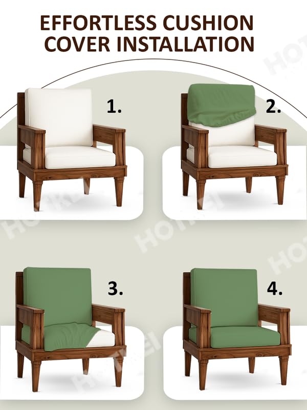 Image of HOTKEI Pista (Pack of 2) 200 GSM Fabric Wooden Sofa Seat Cover Elastic Stretchable Cushion Seat Slip Cover Protector for Wooden Sofa Set 1 Seater Antislip Full Covers for Living Room