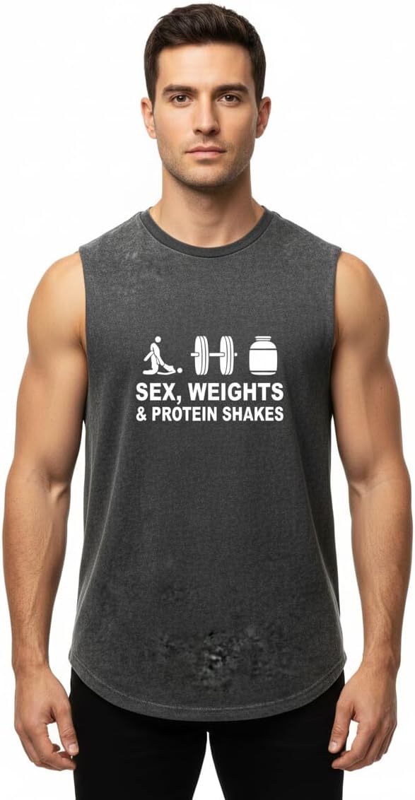 Sex Weights & Protein Shakes Scoop Bottom Cotton Tank,Novelty Sleeveless T-Shirt,Fitness Heavy Duty Training Tank Top