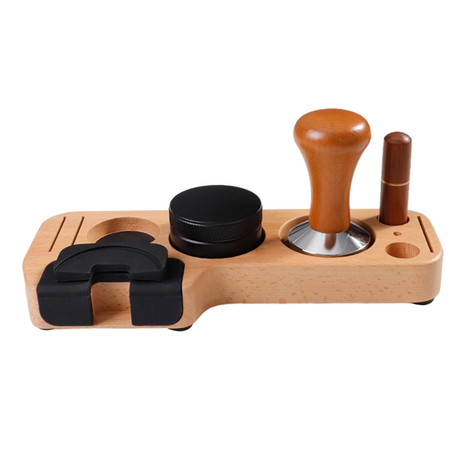 Ausstellungsständer Espresso-Zubehör-Kits Espresso-Stampfständer-Set Barista-Teil Mehrzweck-Kaffeestampfer-Verteiler und Rührer für Theken Buche 51 mm