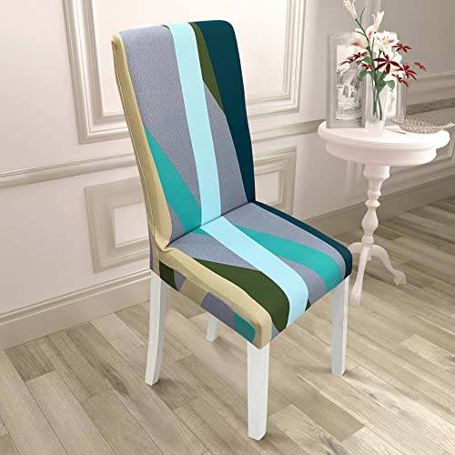 Image of House of Quirk Elastic Chair Cover Stretch Removable Washable Short Dining Chair Cover Protector Seat Slipcover (Pack of 4, Multi Ripple)