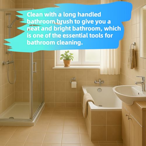 Image of Long Handle Sponge Scrub Bathroom Brush, Sponge Cleaning Brush with Handle Large Wall Scrubber Shower Long Handles Brush for Tableware, Kitchen, Toilet, Bathroom Cleaning Tools Accessories White