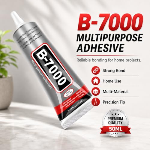 Image of B-7000 Multi-Purpose Adhesive Glue (50ML / 1.68 fl. oz) - Clear Liquid Glue Ideal for Crystal Crafts, Jewelry, Beads, Clothing, Shoes, Fabrics, Screen Repair, Metal, Stone & Glass (Set of 3)