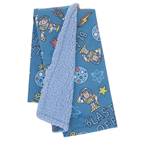 Image of Disney Toy Story Buzz Lightyear Blue and Orange Blast-Off Super Soft Sherpa Baby Blanket