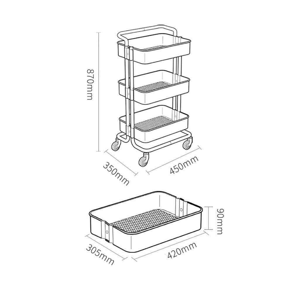 Carrellino Salvaspazio Carrello Portaoggetti da Cucina A 3 Ripiani in Acciaio al Carbonio per Camera Letto E Bagno con Ruote per Organizzare Cucina(White)