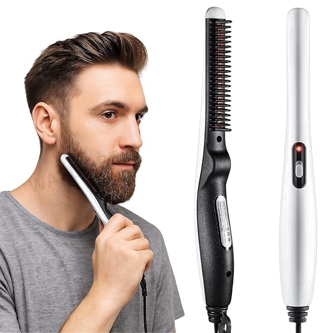 Image of Electric Beard Straightener Quick Hair Styler for Men Women Unisex Hair Comb Massage Beard Comb Multi-Functional Curly Hair Straightening Comb Curler