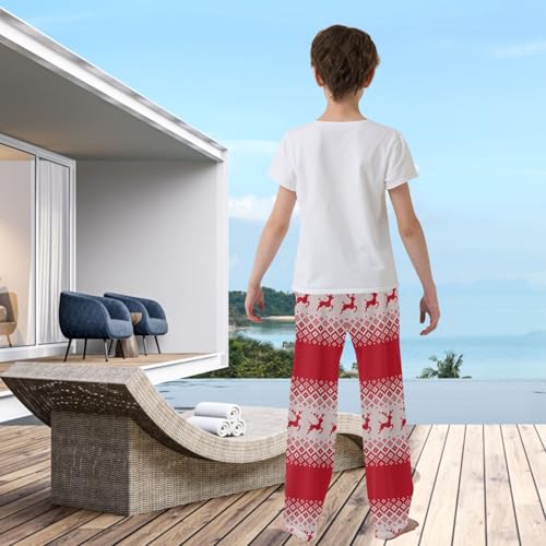 visesunny Boys Pants Christmas Deer Soft Long Bottoms Jogger Pants Elastic Waist Trousers with Pockets XL3