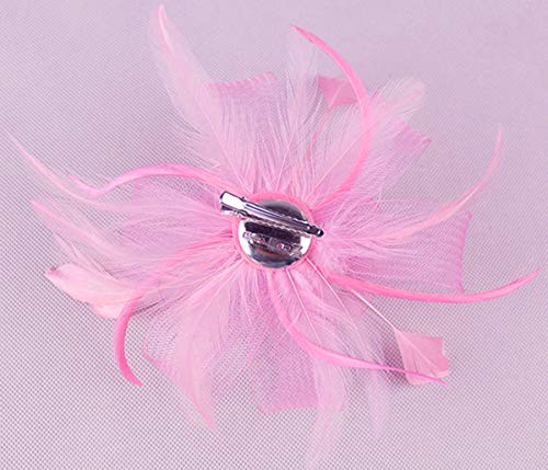 Z&X Women Feather Fascinator Wedding Tea Party Hair Clip Brooch Bridal Headpiece Pink #TOP6