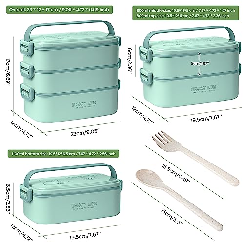 Image of 2700ml 3 Layer Bento Box with Fork & Spoon, 4-in-1 Lunch Box for Adults, Meal Prep Container Food Storage Box for Men Women Student School Office, Microwave Dishwasher Safe Available (Lake-Blue)