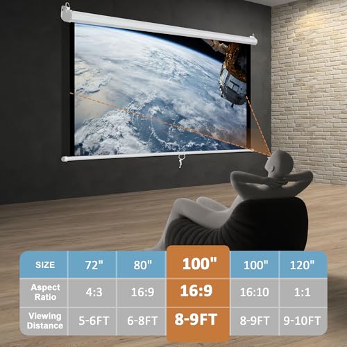 Image of SUPER DEAL 100'' 16:9 HD Projection Screen Foldable Anti-Crease Portable Projector Movie Screen Manual Pull Down for Home Theater Presentation Education Outdoor Indoor Public Display, White