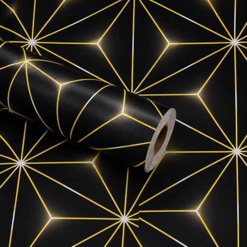Image of Wings Star Wall Stickers DIY Wallpaper (45 x 500 CM, Gold & Black) | Self Adhesive PVC Roll | Home Decoration for Living Room Hall Bedroom | Easy Peel and Stick Decor Paper