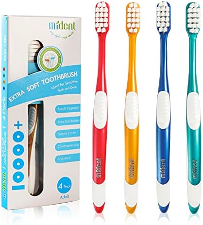 Mident Extra Soft Toothbrush for Sensitive Gums and Teeth with Deep Cleaning Newly Invented 10000 Bristles Micro Nano Manual Toothbrush Ultra Soft Toothbrushes for Adult, Pregnancy and Junior (4 Pack)