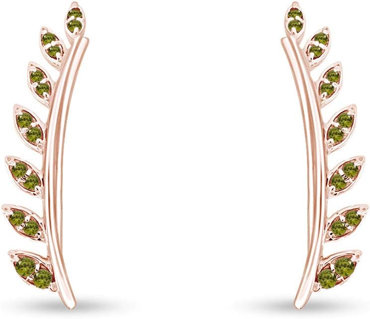 Ear Crawler Cuff Earrings 14k Rose Gold Over Sterling Silver Climber Studs Olive Leaf