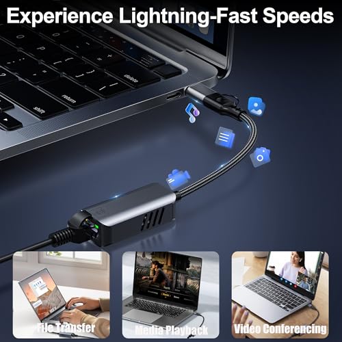 Image of USB C to Ethernet Adapter 5 Gbps, USB-A & USB-C to RJ45 LAN 5000 Mbps Wired Network Converter, USB to Ethernet Adapter Compatible with Thunderbolt 4 /5, MacBook, Windows, MacOS, Linux, iPhone 17 /16 /15