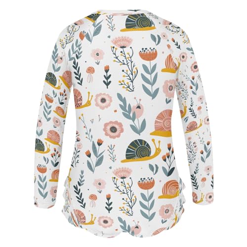 Snails on Flower Girls Long Sleeve Swimsuits One Piece Zipper Bathing Suit UPF 50+ Rashguard Swimwear3