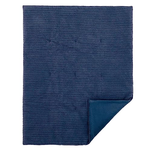 Image of Levtex Baby - Mills Waffle Crib Bed Set - Baby Nursery Set - Navy - Navy Textured Waffle - 4 Piece Set Includes Quilt, Fitted Sheet, Dust Ruffle and Rope Basket