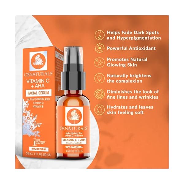 OZNaturals-Vitamin-C-Serum-For-Face-With-AHA-Vitamin-E-Oil-Hyaluronic-Acid-Anti-Aging-Antioxidant-Facial-Serum-Brightening-Hyperpigmentation-Treatment-1-FL-Oz OZNaturals Vitamin C Serum For Face With AHA, Vitamin E Oil & Hyaluronic Acid - Anti Aging Antioxidant Facial Serum & Brightening Hyperpigmentation Treatment - 1 FL Oz