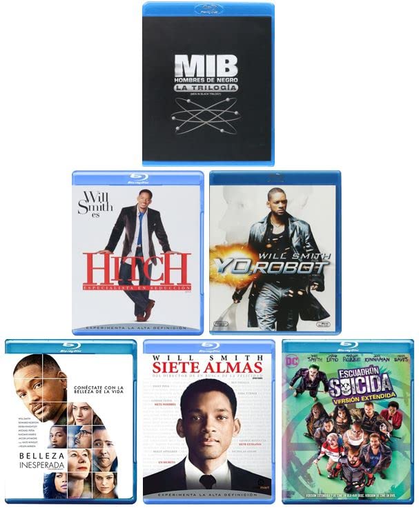 Will Smith 8-Movie Blu-ray Collection Men in Black Men in Black 2 Men in Black 3 Hitch I Robot Collateral Beauty Seven Pounds Suicide Squad