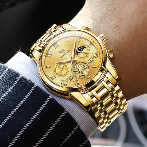 Image of OLEVS Watches for Men Chronograph Business Wrist Watches Analog Quartz Moon Phase Stainless Steel Waterproof Luminous Dress Watches