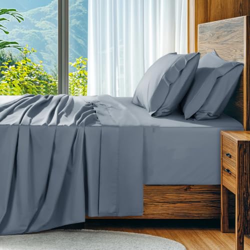 Image of SONORO KATE 1000 Series 100% Egyptian Cotton Sheets,Extra Deep Pocket | 18-24 Inch Extra Deep Pocket,Soft & Breathable,5-Star Hotel Sateen Bed Sheets,All Season,4pc,French Blue