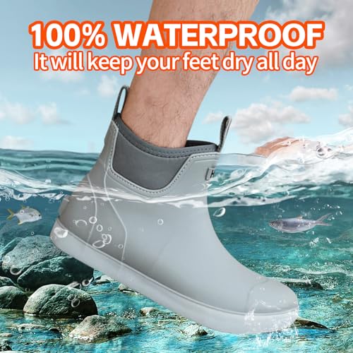 Men's Deck Boots, Fishing Boots Waterproof Rain Boots, Anti-Slip High Traction Ankle Rubber Boots for Professional Premium Neoprene Rubber, Garden Boots Shoe Footwear Booties for Men Outdoor Work(Size 10.5)4