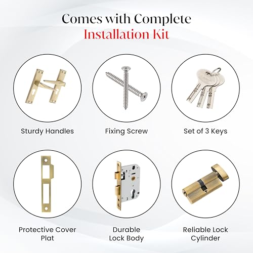 Image of LAPO Mortise Door Lock for Home Main Door & Bedroom with Handle | Left-Right Fit 30-50mm Door Home Office Hotel | 3 Brass Keys | Heavy-Duty 60mm Cylinder | 45x45mm Body | Antique Finish | CY-136