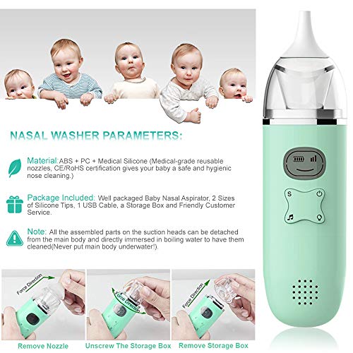 Baby Nasal Aspirator, 2020 Upgraded Electric Nose Cleaner with 2 Silicone Tips 3 Suction Levels and Wonderful Music, USB Charging Mucus Remover Snot Sucker for Newborns Infant Toddlers Kids Adult