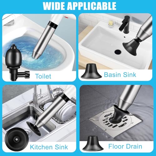 Image of High Pressure Toilet Plunger Heavy Duty Air Drain Blaster, Real-Time Barometer & Storage Bag, Multi-Drain Clog Remover for Toilets, Sinks, Tubs & Pipes - Fast Effective Unclogging Tool (Black)
