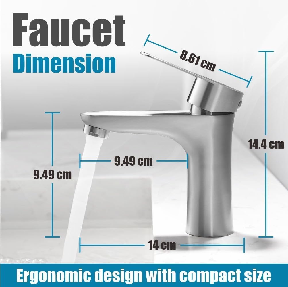 Grifo Monomando de Acero Inoxidable para Lavabo con latiguillo normalizados para España de 3/8. Elegancia y Funcionalidad.