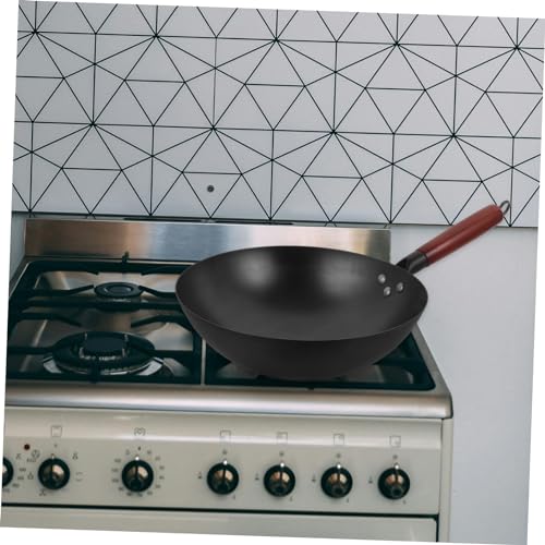 Wok tradicional de hierro con mango de madera para cocina a gas miniatura 3