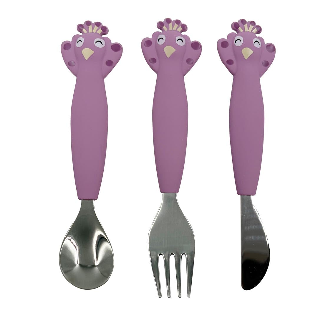 TRIXIE 3-Piece Cutlery Set, Kids Fork, Spoon, Knife, Learning Cutlery