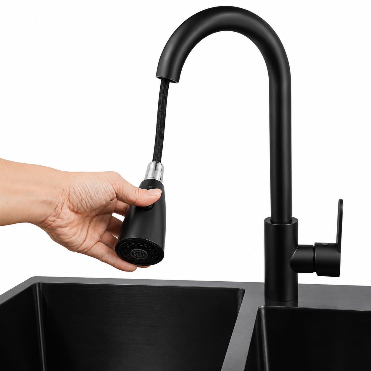 Spüle mit Unterschrank 75 x 41 x 78 cm Outdoor Küche | Küchenspüle mit ausziehbarem Wasserhahn, Spültisch freistehend Edelstahl für Küche, Garten und Gastronomie