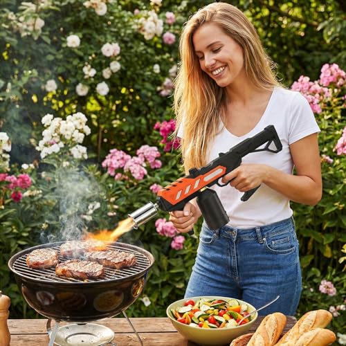 Image of Powerful Propane Torch Gun, Adjustable Flame Thrower Gun, Kitchen Torch with Detachable Design, Flamethrower Blow Torch for BBQ, Searing Steak, Welding, Camping Charcoal Lighter(Tank Not Included)