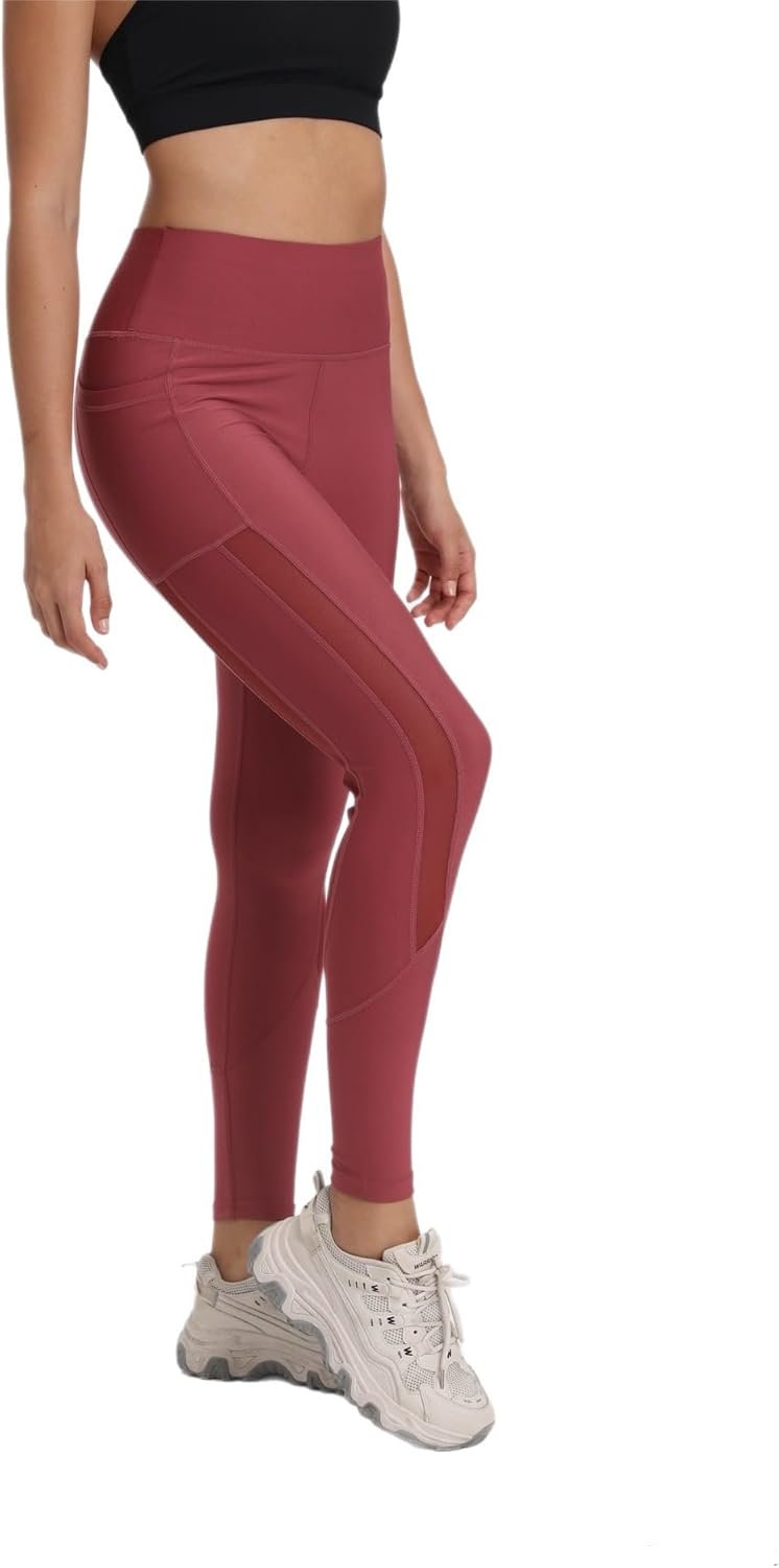 3 Diamonds Women mesh Panel Side Legging high Waist Yoga Pant Skinny Workout Active Leggings with Pocket