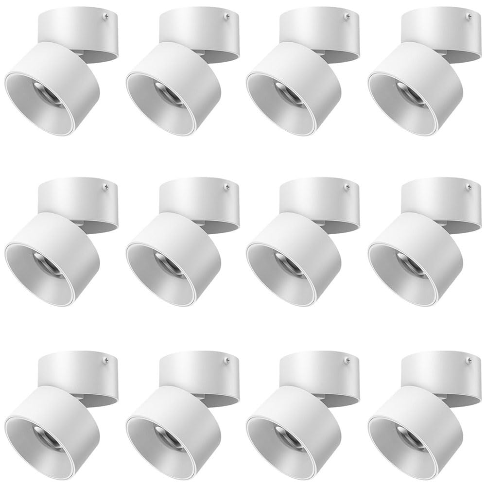 BHGFYXBS 12 Pcs White Aluminum Anti-Glare Downlight, 3000K/4000K/6000K Adjustable Downlight, 12W Adjustable Indoor Directional Spotlight Fixtures, Led Dimmable Ceiling Spotlight