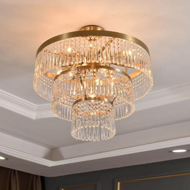 Modern Crystal Chandelier Gold Copper Living Room Restaurant Lamp Villa Atmosphere Multi-Story Duplex Building Crystal Lamp