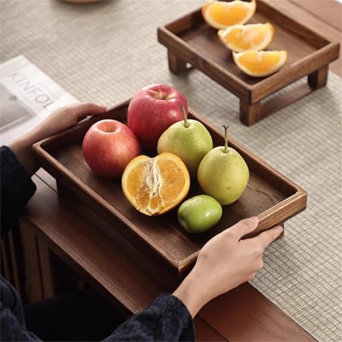 Image of WOOD ART STORE Wooden Brown Fruit Tray | Rustic Tray for Friut Display, Serving, Decoration, Storage Home Decor (Pack of 1)