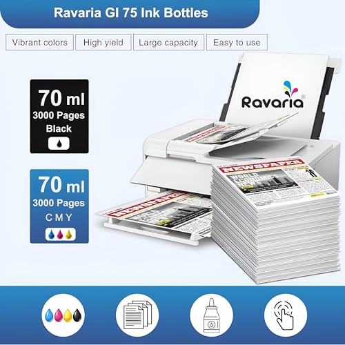 Image of GI 75 Compatible Premium Ink for Canon Maxify GX1070 GX2070 Printer (GI 75 Ink Set (4 Color))