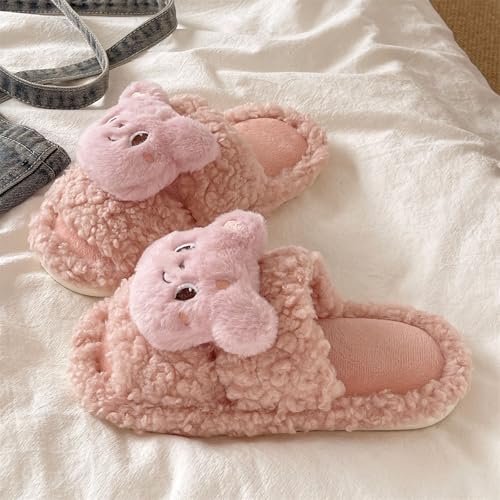 ZQW Women's Cute Cozy Teddy Bear Fleece Slippers Kawaii Fluffy Slides Warm Non-Slip Chunky Furry House Shoes Winter Indoor2