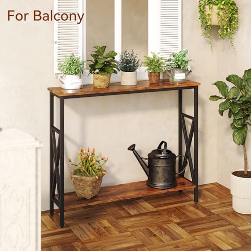 YMYNY Mesa de Entrada Estrecha, Consola de Entrada, Pequeña Mesa de Exposición, Mesa para Sofá, Mesa Auxiliar, Adecuada para Salón, Pasillo, Estilo Industrial, 101×25×80.5CM Marrón Vintage HST007H - imagen 6