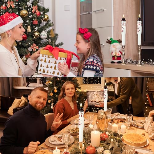 Image of Christmas Taper Candles, LED Flameless Taper Candles with Timer, 2 Pcs Christmas Snowman Flameless Candlesticks with 3D Flame, Christmas Decorations for Home Decor(0.79 inch x 11.4 inch)